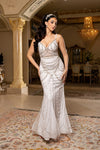 Load image into Gallery viewer, Wholesale Deep V Sweetheart Pearl Beaded Sheath Wedding Bridal Gown with Tulle Cape by LA8251 - - Wedding Dress LA Merchandise
