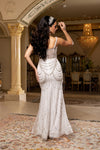 Load image into Gallery viewer, Wholesale Deep V Sweetheart Pearl Beaded Sheath Wedding Bridal Gown with Tulle Cape by LA8251 - - Wedding Dress LA Merchandise