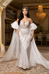 Load image into Gallery viewer, Wholesale Deep V Sweetheart Pearl Beaded Sheath Wedding Bridal Gown with Tulle Cape by LA8251 - IVORY - Wedding Dress LA Merchandise