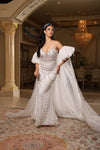 Load image into Gallery viewer, Wholesale Deep V Sweetheart Pearl Beaded Sheath Wedding Bridal Gown with Tulle Cape by LA8251 - - Wedding Dress LA Merchandise