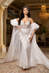 Load image into Gallery viewer, Wholesale Deep V Sweetheart Pearl Beaded Sheath Wedding Bridal Gown with Tulle Cape by LA8251 - - Wedding Dress LA Merchandise