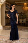 Load image into Gallery viewer, Wholesale All-Over Rhinestone Beaded Sequin Mermaid Prom Evening Gown with Sweep Train by LA8252 - NAVY - Dresses LA Merchandise