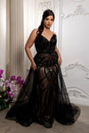 Load image into Gallery viewer, Wholesale Beaded Sheath Prom Evening Gown with Detachable Glitter Tulle Overskirt by LA8253 - BLACK NUDE - Dresses LA Merchandise