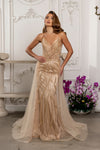Load image into Gallery viewer, Wholesale Beaded Sheath Prom Evening Gown with Detachable Glitter Tulle Overskirt by LA8253 - - Dresses LA Merchandise