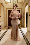 Load image into Gallery viewer, Wholesale Luxury One Shoulder Beaded Gown with Sculpted Pleated Detail &amp; High Slit by LA8254