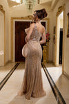 Load image into Gallery viewer, Wholesale Luxury One Shoulder Beaded Gown with Sculpted Pleated Detail &amp; High Slit by LA8254