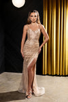 Load image into Gallery viewer, Wholesale Sweetheart Spaghetti Strap Beaded Sheath Prom Evening Gown with Slit by LA8255 - CHAMPAGNE GOLD - Dresses LA Merchandise