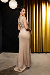 Load image into Gallery viewer, Wholesale Cap Sleeve Scoop Neck Beaded Lace Appliqué Sheath Evening Gown with Slit by LA8256