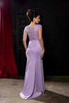 Load image into Gallery viewer, Wholesale Cap Sleeve Scoop Neck Beaded Lace Appliqué Sheath Evening Gown with Slit by LA8256
