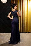 Load image into Gallery viewer, Wholesale Cap Sleeve Scoop Neck Beaded Lace Appliqué Sheath Evening Gown with Slit by LA8256