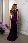 Load image into Gallery viewer, Wholesale Cap Sleeve Scoop Neck Beaded Lace Appliqué Sheath Evening Gown with Slit by LA8256