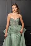 Load image into Gallery viewer, LA8257 Wholesale Strapless Sweetheart Beaded Sheath Evening Gown with Dramatic Tulle Overskirt - - Long Prom Dress LA Merchandise