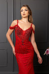 Cargar imagen en el visor de la galería, LA8259 Wholesale Off-Shoulder Sheath Prom Evening Gown with Deep V-Neckline &amp; Sweep Train - - Long Prom Dress LA Merchandise