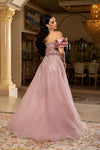 Load image into Gallery viewer, Wholesale Off-Shoulder Satin Rosette Beaded Scallop Illusion Corset A-Line Evening Gown by LA8260