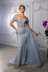 Load image into Gallery viewer, Wholesale Off-Shoulder V-Neck Beaded Crystal Mesh Sheath Prom Evening Gown by LA8261