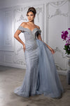 Load image into Gallery viewer, Wholesale Off-Shoulder V-Neck Beaded Crystal Mesh Sheath Prom Evening Gown by LA8261