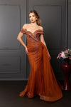 Load image into Gallery viewer, Wholesale Off-Shoulder V-Neck Beaded Crystal Mesh Sheath Prom Evening Gown by LA8261
