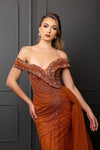 Load image into Gallery viewer, Wholesale Off-Shoulder V-Neck Beaded Crystal Mesh Sheath Prom Evening Gown by LA8261