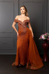 Load image into Gallery viewer, Wholesale Off-Shoulder V-Neck Beaded Crystal Mesh Sheath Prom Evening Gown by LA8261