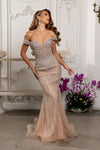 Load image into Gallery viewer, Wholesale Off-Shoulder Sweetheart Beaded Glitter Tulle Mermaid Prom Evening Gown by LA8267 - - Long Formal Dresses LA Merchandise
