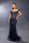 Load image into Gallery viewer, Wholesale Off-Shoulder Sweetheart Beaded Glitter Tulle Mermaid Prom Evening Gown by LA8267 - NAVY - Long Formal Dresses LA Merchandise