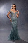 Load image into Gallery viewer, Wholesale Off-Shoulder Sweetheart Beaded Glitter Tulle Mermaid Prom Evening Gown by LA8267 - SAGE - Long Formal Dresses LA Merchandise