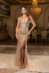 Load image into Gallery viewer, Wholesale Strapless Sweetheart Plunge Illusion Fully Beaded Geometric Sheath Evening Gown LA8268 - CHAMPAGNE GOLD - Dresses LA Merchandise