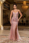 Load image into Gallery viewer, Wholesale Strapless Sweetheart Plunge Illusion Fully Beaded Geometric Sheath Evening Gown LA8268 - ROSEGOLD - Dresses LA Merchandise