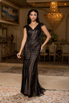 Load image into Gallery viewer, Wholesale V-Neck Cap Sleeve Fully Sequined Column Prom Evening Gown with Sweep Train by LA8269 - BLACK NUDE - Dresses LA Merchandise