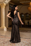 Load image into Gallery viewer, Wholesale V-Neck Cap Sleeve Fully Sequined Column Prom Evening Gown with Sweep Train by LA8269 - - Dresses LA Merchandise