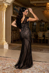 Load image into Gallery viewer, Wholesale V-Neck Cap Sleeve Fully Sequined Column Prom Evening Gown with Sweep Train by LA8269 - - Dresses LA Merchandise
