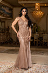 Load image into Gallery viewer, Wholesale V-Neck Cap Sleeve Fully Sequined Column Prom Evening Gown with Sweep Train by LA8269 - ROSEGOLD - Dresses LA Merchandise