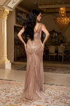 Load image into Gallery viewer, Wholesale V-Neck Cap Sleeve Fully Sequined Column Prom Evening Gown with Sweep Train by LA8269 - - Dresses LA Merchandise