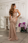 Load image into Gallery viewer, Wholesale V-Neck Cap Sleeve Fully Sequined Column Prom Evening Gown with Sweep Train by LA8269 - - Dresses LA Merchandise