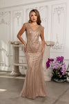 Load image into Gallery viewer, Wholesale V-Neck Cap Sleeve Fully Sequined Column Prom Evening Gown with Sweep Train by LA8269 - - Dresses LA Merchandise