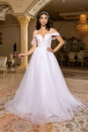 Load image into Gallery viewer, Wholesale Off-Shoulder A-Line Bridal Gown Corset Bodice Lace Appliqué Wedding Dress by LA8272