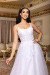 Load image into Gallery viewer, Wholesale Spaghetti Strap Scoop Neck Lace Appliqué Corset A-Line Wedding Bridal Gown by LA8273
