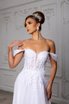 Load image into Gallery viewer, Wholesale Off-Shoulder Sweetheart Floral Lace Appliqué Illusion Corset A-Line Wedding Gown by LA8275