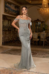 Load image into Gallery viewer, Wholesale Cold-Shoulder Sweetheart Mermaid Prom Evening Gown with Detachable Tulle Cape by LA8277 - SAGE - Long Formal Dresses LA Merchandise