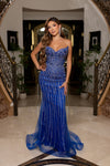 Cargar imagen en el visor de la galería, LA8281 Wholesale Strapless V-Neckline Beaded Sequin Mermaid Evening Gown with Lace-Up Back - ROYALBLUE - Long Prom Dress LA Merchandise