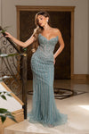 Cargar imagen en el visor de la galería, LA8281 Wholesale Strapless V-Neckline Beaded Sequin Mermaid Evening Gown with Lace-Up Back - SAGE - Long Prom Dress LA Merchandise
