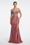 Load image into Gallery viewer, Wholesale Off-the-shoulder Beaded Corset Sheath Prom Dress with Slit Evening Gown by LA8285 - DUSTYROSE - Long Prom Dress LA Merchandise