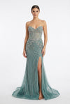 Load image into Gallery viewer, Wholesale Sleeveless Beaded Sheer Corset Sheath Prom Dress with Slit Formal Evening Gown by LA8286 - SAGE - Long Prom Dress LA Merchandise