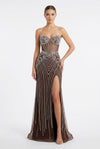 Load image into Gallery viewer, Wholesale Sleeveless Beaded Sheer Corset Sheath Prom Dress with Slit Formal Evening Gown by LA8286 - CHOCOLATE - Long Prom Dress LA Merchandise