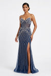 Load image into Gallery viewer, Wholesale Sleeveless Beaded Sheer Corset Sheath Prom Dress with Slit Formal Evening Gown by LA8286 - TEALBLUE - Long Prom Dress LA Merchandise