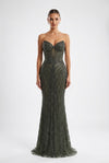 Load image into Gallery viewer, Wholesale Beaded Corset Mermaid Evening Gown Sweetheart Neckline Sequin Prom Dress by LA8288 - ARMYGREEN - Long Prom Dress LA MERCHANDISE