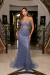 Cargar imagen en el visor de la galería, LA8289 Wholesale Strapless Sweetheart Corset Mermaid Prom Dress with Beaded Lace and Lace-Up Back - DUSTYBLUE - Long Prom Dress LA Merchandise