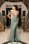 Cargar imagen en el visor de la galería, LA8296 Wholesale Strapless Sequin Beaded Mermaid Prom Dress with Sweetheart Neckline &amp; High Slit - SAGE - Long Prom Dress LA Merchandise