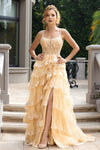 Load image into Gallery viewer, Wholesale Layered Lace Gown with Tiered Ruffle Skirt &amp; Spaghetti Straps Evening Dress by LAF8372