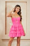 Cargar imagen en el visor de la galería, Wholesale Strapless Tiered Ruffle Sweetheart Homecoming Dress By LAA2063S - FUCHSIA - LAA